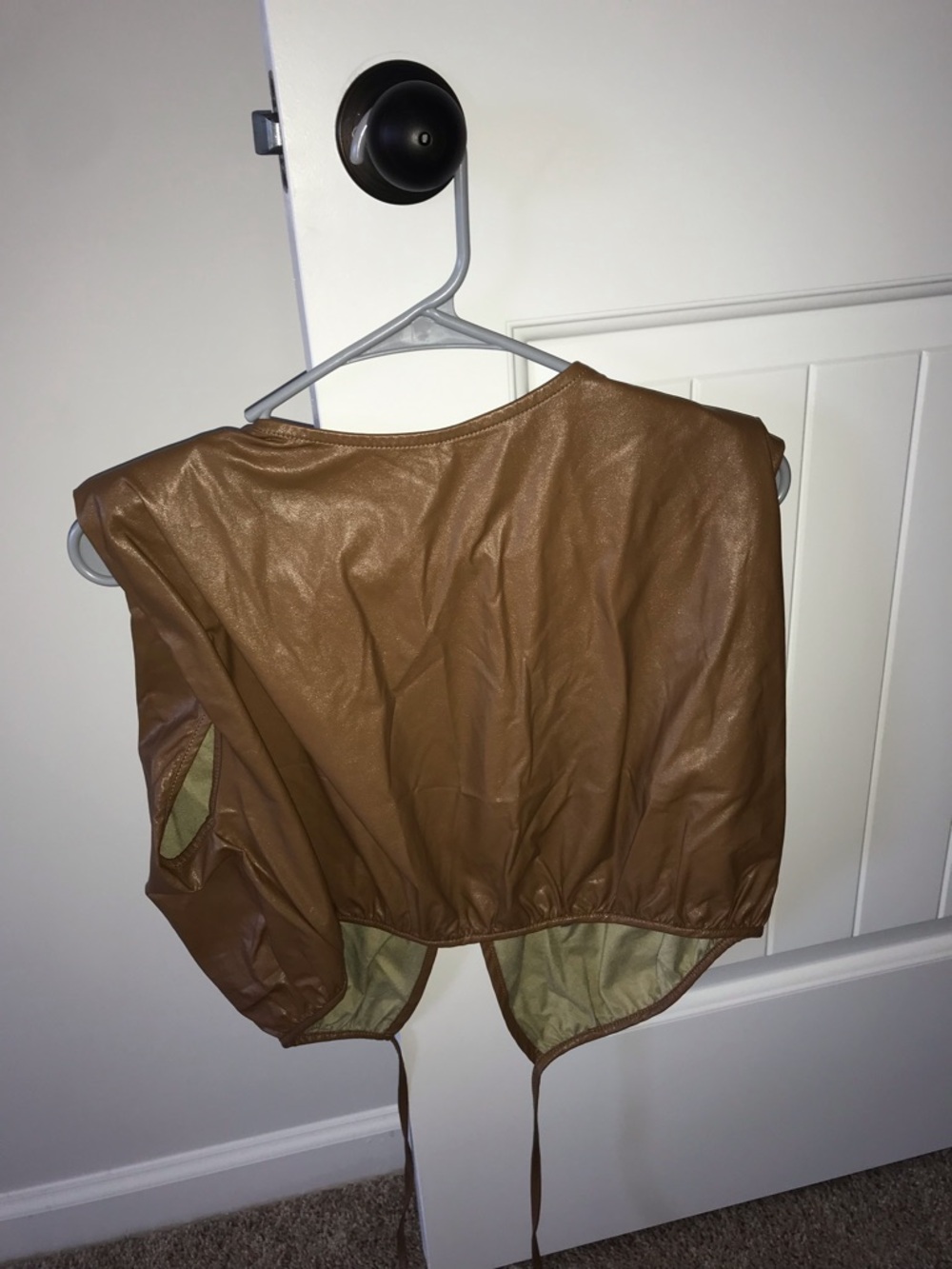 Cognac Faux Leather Cropped Vest with Tie Front